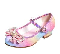 New front Mary Jane Fille Princesse Bout Fermé Chaussures pour Déguisement Talon Haut Antidérapant Chaussure de Princesse Arc-en-ciel Soirée Mariage Fête d'anniversaire,Rose,33