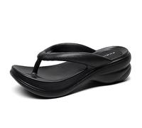 New front Nouvelles Tongs à Talons Compensées élégantes et élégantes de l’été Antidérapante Caoutchouc Semell Femme Antidérapant de Plage Vacances Confortables Tong,Noir,39