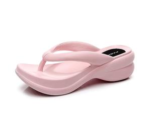 New front Nouvelles Tongs à Talons Compensées élégantes et élégantes de l’été Antidérapante Caoutchouc Semell Femme Antidérapant de Plage Vacances Confortables Tong,Rose,39