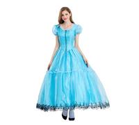 New front Princesse Alice Déguisement pour Adulte Manche Bouffant Femme Robe pour Soirée Cadeau Fête Anniversaire Mariage Costume pour Halloween Carnaval Elsa Cendrillon Maxi,Bleu,S