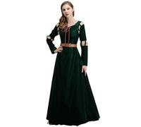 New front Robe à Manche Longue pour Femme Médiéval Rétro Costume pour Halloween Déguisement Pour Adulte Courtois Royal avec Ceinture Mardi Gras Renaissance Jeux de Rôle Spectacle Soirée,Vert,XL