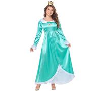 New front Robe à Manche Longue pour Fmme Déguisement de Princesse Peach Carnaval Halloween Super Mario Costume pour Soirée Princesse Pêche Conte de Fée Robe Maxi,Vert,L