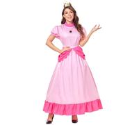 New front Robe de Princesse Peach pour Femme Déguisement pour Adulte Princesse Pêche Super Mario Manche Courte Costume pour Soirée Halloween Cadeau Fête Mascarade avec Couronne,Rose,L