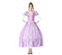 New front Robe de Princesse Raiponce à Manche Longue pour Femme Costume pour Carnaval Déguisement pour Adulte Rapunzel Broderie Dentelle Fête Soirée Halloween Spectacle,Violet,M