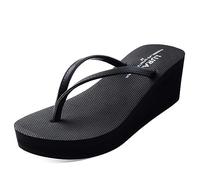 New front Sandales Compensées pour Femmes Simple et élégant Léger et Confortable Options Estivales Loisir Vacances à la mer Loisirs à la Maison Extérieures Intérieures Sandales,Noir,37