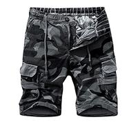 New front Short Homme Grande Taille Cargo D'Été Travailler D'éTé à Pantalon Camouflage Court Décontracté avec Poche Zippées en Coton Casual,Gris,34