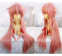New Future Diary Mirai Nikki Gasai Yuno Cosplay Wig Long Pink Heat Resistant Synthetic Hair Wigs (no red band) + Wig Cap