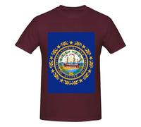 New Hampshire State Flag Print T-shirt basique en coton à col rond pour homme - T-shirts graphiques fantaisie à manches courtes - Style quotidien noir, bordeaux, XXL