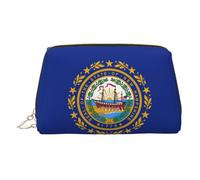 New Hampshire State Flag Print Trousse de toilette en cuir avec fermeture éclair sur le dessus, doré, Taille unique