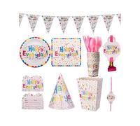 New Happy Birthday Colorful Balloon Paper Cup Tray Set for European and American Party Disposable Party Supplies