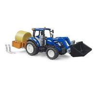 bruder BRUDER New Holland T5.120 avec chargeur frontal, caisse de chargement, fourches et balles rondes, Modèle réduit de voiture