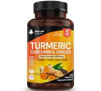 New Leaf Comprimés de curcuma 2600 mg haute résistance avec poivre noir et gingembre (6 mois d'approvisionnement) Compléments actifs de curcumine 95% de curcuma 365 comprimés non gélules, végétaliens
