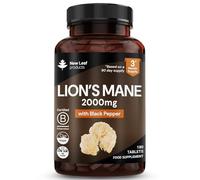 New Leaf Products 180 Comprimés de Champignon Crinière de Lion, Complément d'Extrait de Crinière de Lion, Comprimés de Lion's Mane 2 000 mg, Végans, Haute Concentration, avec Poivre Noir