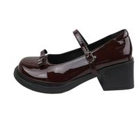 New Mary Jane Chaussures à talons hauts pour femme Bout carré Chaussures Lolita Escarpins Mode Sandales à lanières Sandales élégantes pour femme, marron, 38 EU