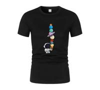 New Men's T-Shirt Short-Sleeved Summer Fashion Space Astronaut Interesting Printed T-Shirt Casualstreet Running Quick-Drying Top Black XL