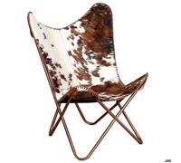 NEW Meuble de salon - vidaxl - Chaise papillon marron et blanc cuir de vache - Fauteuil simple{74x66x90 cm} 210561