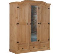 New Mexico Armoire 3 portes avec une porte miroir, 2 portes lambrissées et 3 tiroirs délavés, cirés.