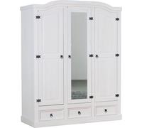 New Mexico Armoire 3 portes avec une porte miroir, 2 portes lambrissées et 3 tiroirs, en blanc ciré.