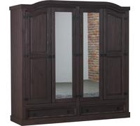New Mexico Armoire 4 portes avec 2 portes miroir, 2 portes pleines et 2 tiroirs, largeur 194 cm, hauteur 193 cm, finition style colonial.