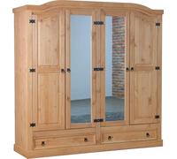 New Mexico Armoire 4 portes avec 2 portes miroir, 2 portes pleines et 2 tiroirs, largeur 194 cm, hauteur 193 cm, naturel/ciré.