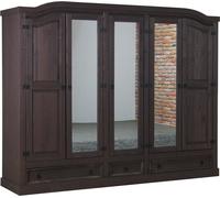 New Mexico Armoire 5 portes avec 3 portes miroirs, 2 portes lambrissées et 3 tiroirs, finition ciré en style colonial.