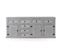 New Mexico Armoire avec 7 tiroirs et 3 portes, largeur 200 cm, hauteur 84 cm gris.
