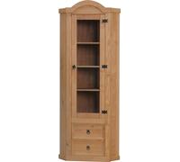 New Mexico Armoire d'angle avec 1 porte vitrée et 2 tiroirs, délavé et ciré.