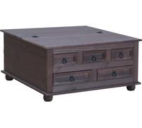 New Mexico table basse avec 5 tiroirs, 91x91 cm, teinte/cire dans un style colonial.