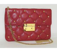 New-Michael Kors Sloan Édredon Clou Cuir Rouge + Or Pochette Épaule / Main + Tag