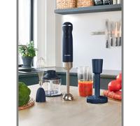 TERRAILLON - NEW MOON- Mixeur plongeant Electrique, Lames Inox, Fonction Turbo, 1000W, VItesse variable, Gobelet doseur, fouet inox, Hachoir 600 ml, Presse purée, Corps Inox peint, Bleu