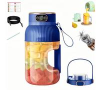 New Multifunctional Portable Juicer Cup, Multifunctional Portable Juicer Cup With Digital Display, Wireless Portable Blender Rechargeable, 40.2Oz Large Capacity, for Shakes and Smoothies (Blue)