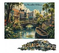 New Orleans Canal with Bridge and Buildings Puzzle en Bois, 1000 pièces | Cadeau puzzle - activité sans écran à la maison sur plusieurs sessions.