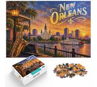New Orleans Cityscape with Trumpet and Notes Puzzle, 1000 pièces | Pour les soirées froides à la maison : ce puzzle 1000 pièces adulte convient aux soirées tranquilles de l'Avent.