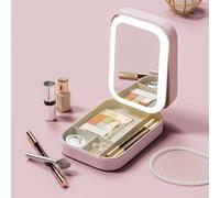 New Periodicali Travel Makeup Mirror,Foldable with LED Fill Light 3 Color Modes,Portable&Dustproof Cosmetic Storage Box for Women Travel (Pink)
