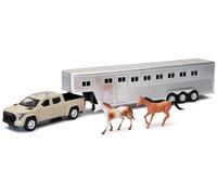 New Ray SS-19533 Camionnette professionnelle beige avec remorque à cheval chromée et figurines de chevaux Série 1/32