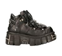 New Rock 106-S1 Unisexe Noir Métallique Gothique Classique Cuir Bottes Motard