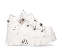 New Rock 106N-S8 Chaussures Plateforme Métallique Blanc Cuir Biker Punk Gothique