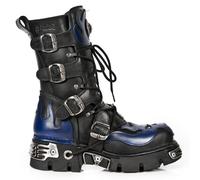 New Rock 107-C5 Bottes Unisexe Noir Bleu Cuir Crâne Diable Gothique Punk Motard