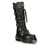 New Rock 272-S1 Bottes Hautes Gothiques Emo en Cuir Noir Métallisé Avec Lacet et Fermeture à Boucle 10