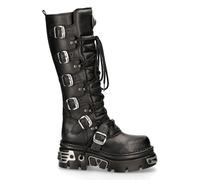 New Rock 272-S1 Bottes Métallique Noir Gothique Genou Haut Fermeture Boucle Cuir