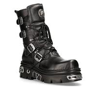 New Rock 373-S4 Bottes Gothiques Mi-Mollet Punk Gothiques en Cuir Noir Métallisé Avec Lacets et Fermeture à Boucle 3