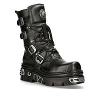 New Rock 373-S4 Bottes Gothiques Mi-Mollet Punk Gothiques en Cuir Noir Métallisé Avec Lacets et Fermeture à Boucle 7