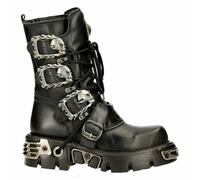 New Rock 391-S1 Bottes Unisex Noires Cuir Métallique Punk Goth Biker