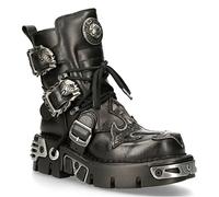 New Rock 407-S1 Argent Croix Boucle Bottines en Cuir Noir Gothique Punk Motard Chaussures de Mode 12