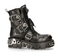 New Rock 407-S1 Croix Argent Bottes Cuir Noir Gothique Punk Biker Chaussures