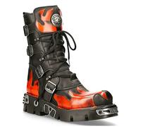 New Rock 591-S1 Bottes Rouge Flamme Métallisé Cuir Noir Goth Punk Motard Mode 11