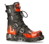 New Rock 591-S1 Rouge Flamme Métal Noir Cuir Lourd Punk Gothique Bottes