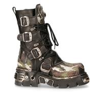 New Rock 591-S15 Bottes Camouflage Flamme Métallique Cuir Noir Goth Punk Motard