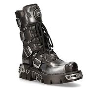 New Rock 591-S2 Bottes Rouge Flamme Métallisé Cuir Noir Goth Punk Motard Mode 10