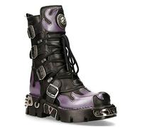 New Rock 591-S5 Bottes Violet Flamme Métallisé Noir Cuir Goth Punk Motard Mode 7
